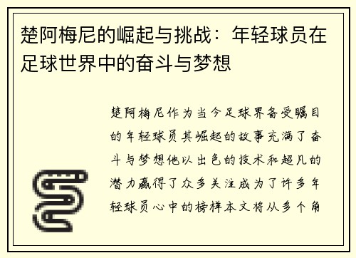 楚阿梅尼的崛起与挑战：年轻球员在足球世界中的奋斗与梦想